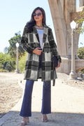 Double Take Full Size Plaid Button Up Lapel Collar Coat - CELIVINE