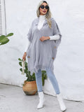 Fringe Trim Buttoned Hooded Poncho - CELIVINE