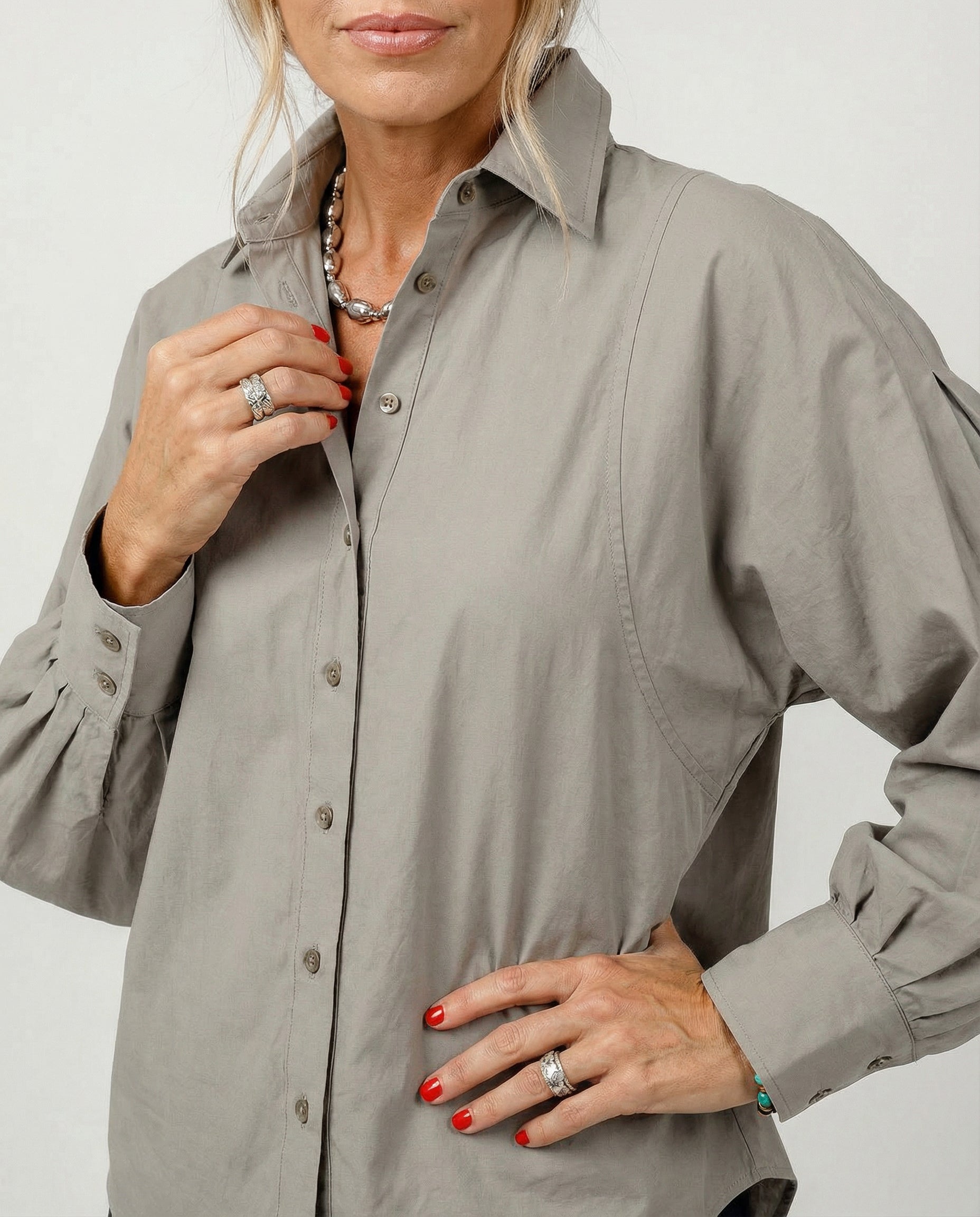 Collared Button - Front Long Sleeve Shirt - CELIVINE