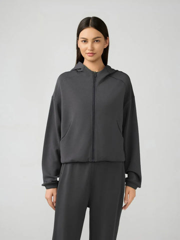 Zip Up Dropped Shouder Active Hooded - CELIVINE