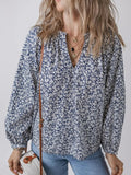 Floral Print Notched Long Sleeve Blouse - CELIVINE