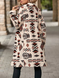 Geometric Pocketed Dropped Shoulder Coat - CELIVINE