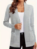 Open Front Long Sleeve Sweater Cardigan - CELIVINE
