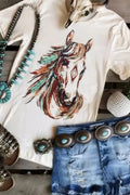 Western Aztec Horse Graphic Tee - CELIVINE