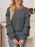 Ruffled Round Neck Long Sleeve Sweatshirt - CELIVINE