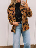 Western Aztec Pattern Fleece Button - Up Shacket - CELIVINE