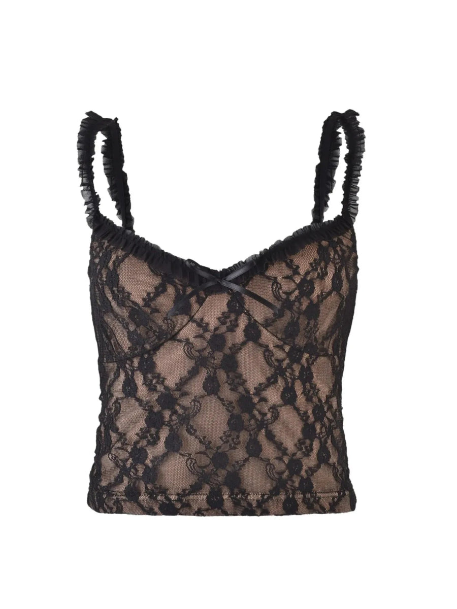 Lace Cami Top with Frill Straps - CELIVINE