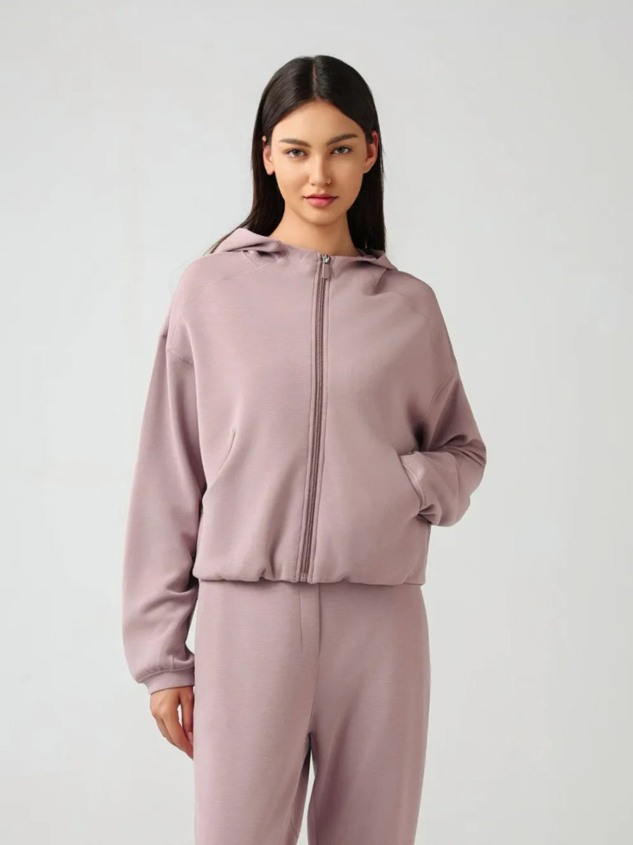 Zip Up Dropped Shouder Active Hooded - CELIVINE