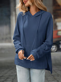 Textured Drawstring Long Sleeve Hoodie - CELIVINE
