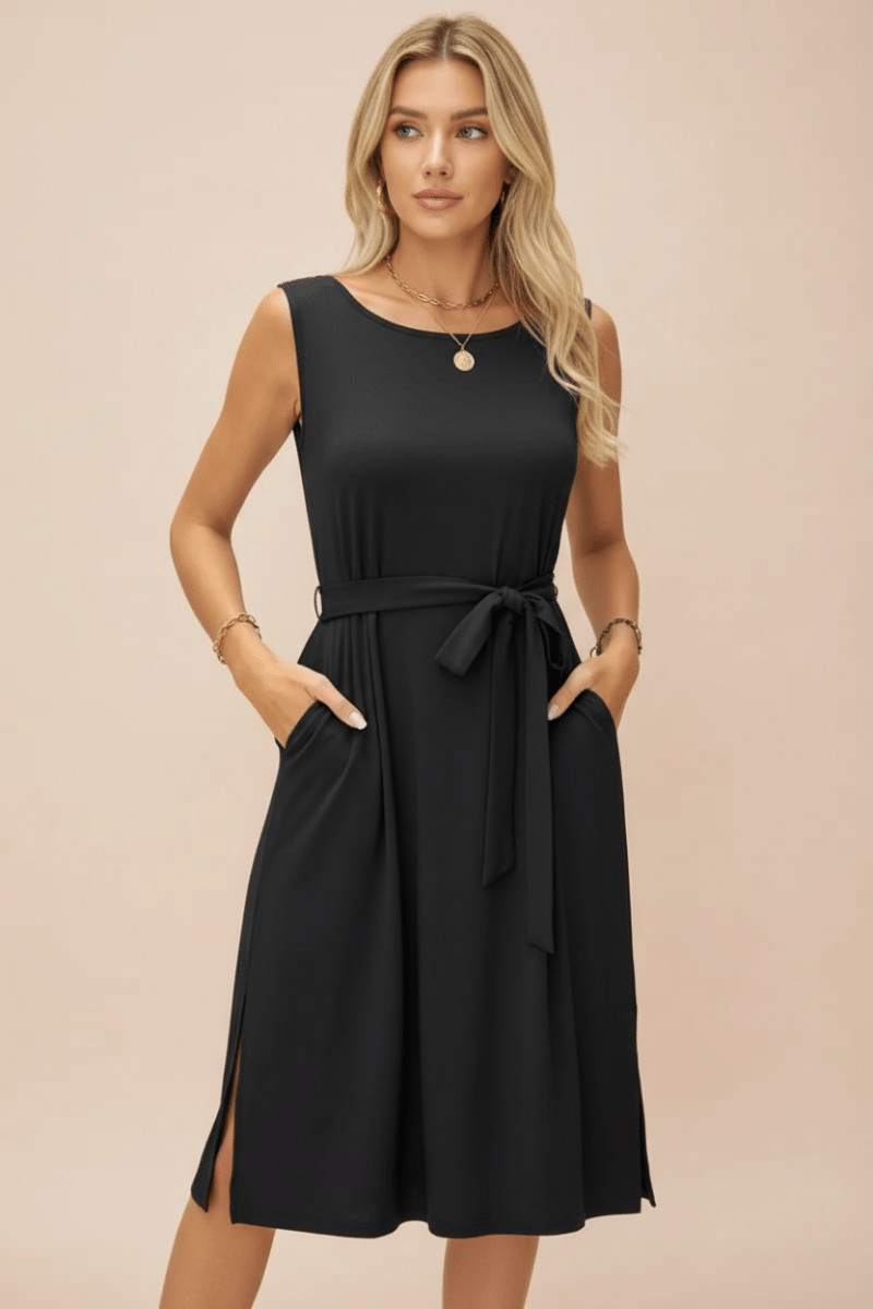 Tied Round Neck Sleeveless Dress - CELIVINE