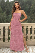 Sequin Backless Split Maxi Dress - CELIVINE