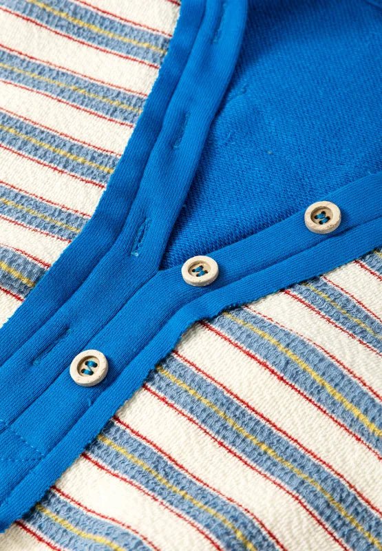 Striped Johnny Collar Long Sleeve Sweatshirt - CELIVINE