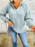 Ribbed Drop Shoulder Knit Hoodie - CELIVINE