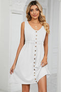 Buttoned Wide Strap Mini Dress - CELIVINE