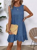Ruffled Hem Round Neck Sleeveless Dress - CELIVINE