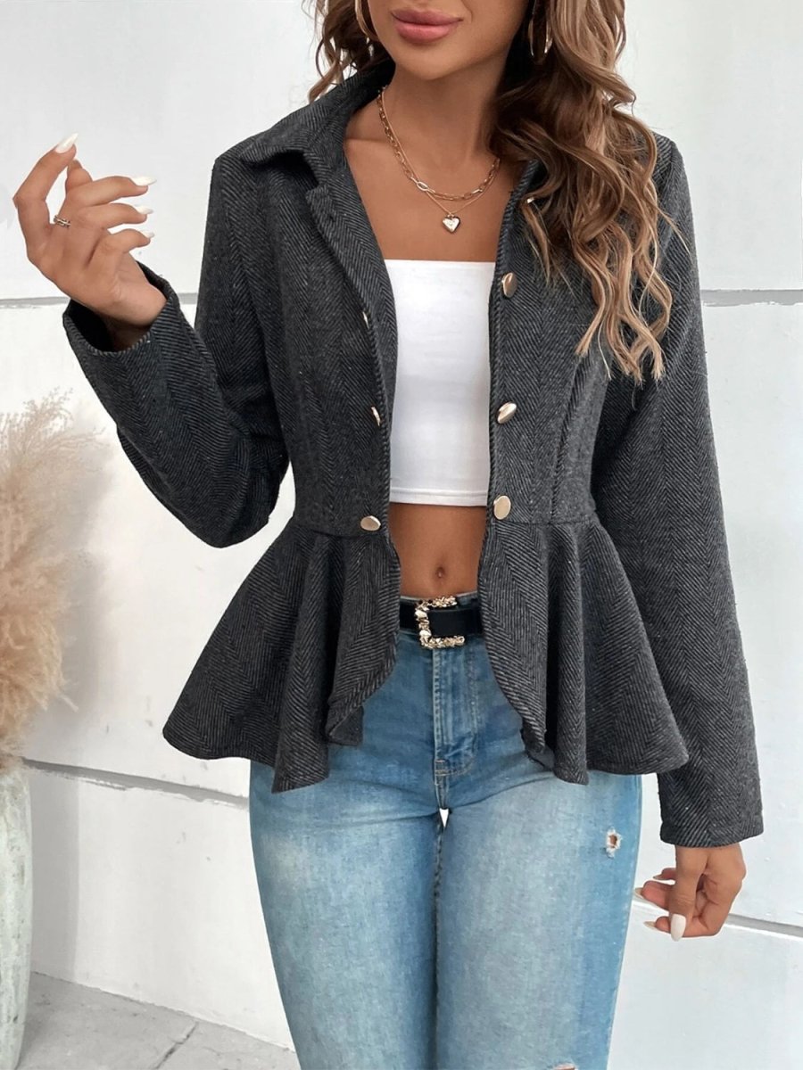Ruffle Hem Collared Blazer - CELIVINE