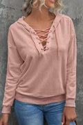 Lace Up Long Sleeve Hoodie - CELIVINE