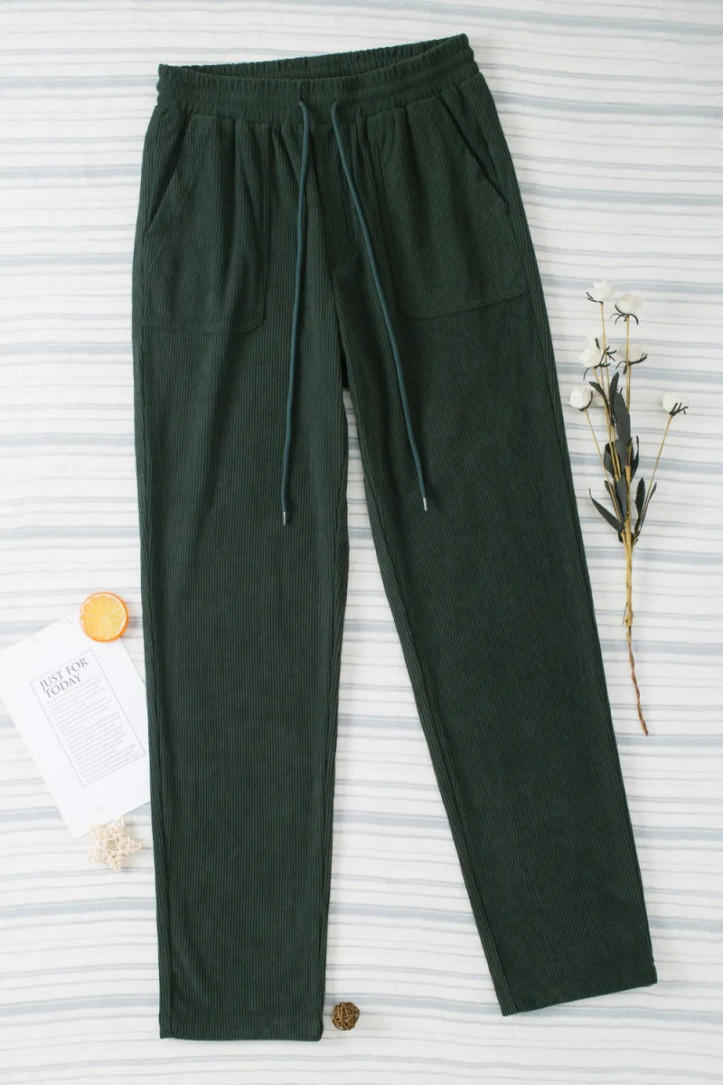 Drawstring Straight Pants with Pockets - CELIVINE