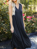 Full Size V - Neck Midi Tank Dress - CELIVINE