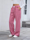 Plaid Wide Leg Casual Pants - CELIVINE