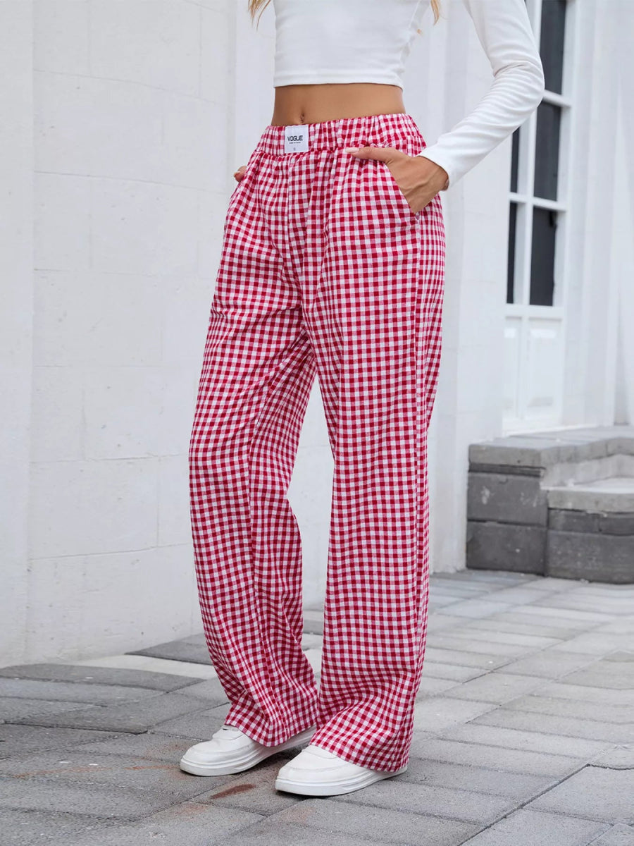 Plaid Wide Leg Casual Pants - CELIVINE