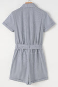 Stripe Chest Pockets Tie Waist Romper - CELIVINE