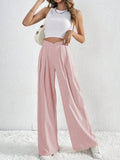 V - Waisted Ruched Front Wide Leg Pants - CELIVINE