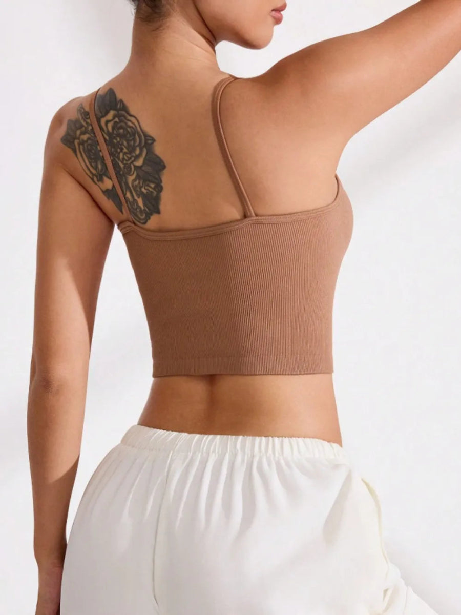 Ribbed Half Button Cropped Active Cami - CELIVINE