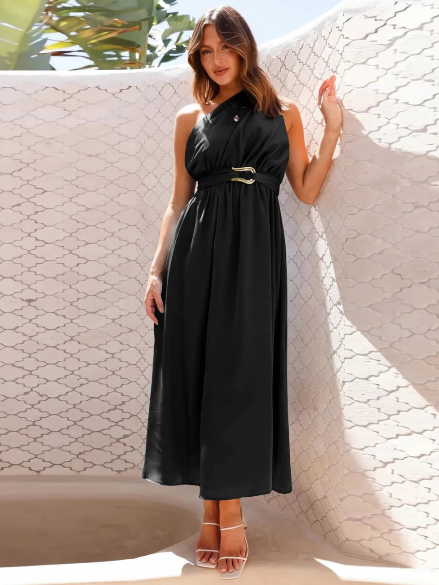 Single Shoulder Midi Dress - CELIVINE