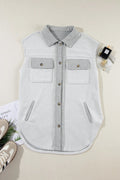 Pocketed Curved Hem Button Up Vest - CELIVINE