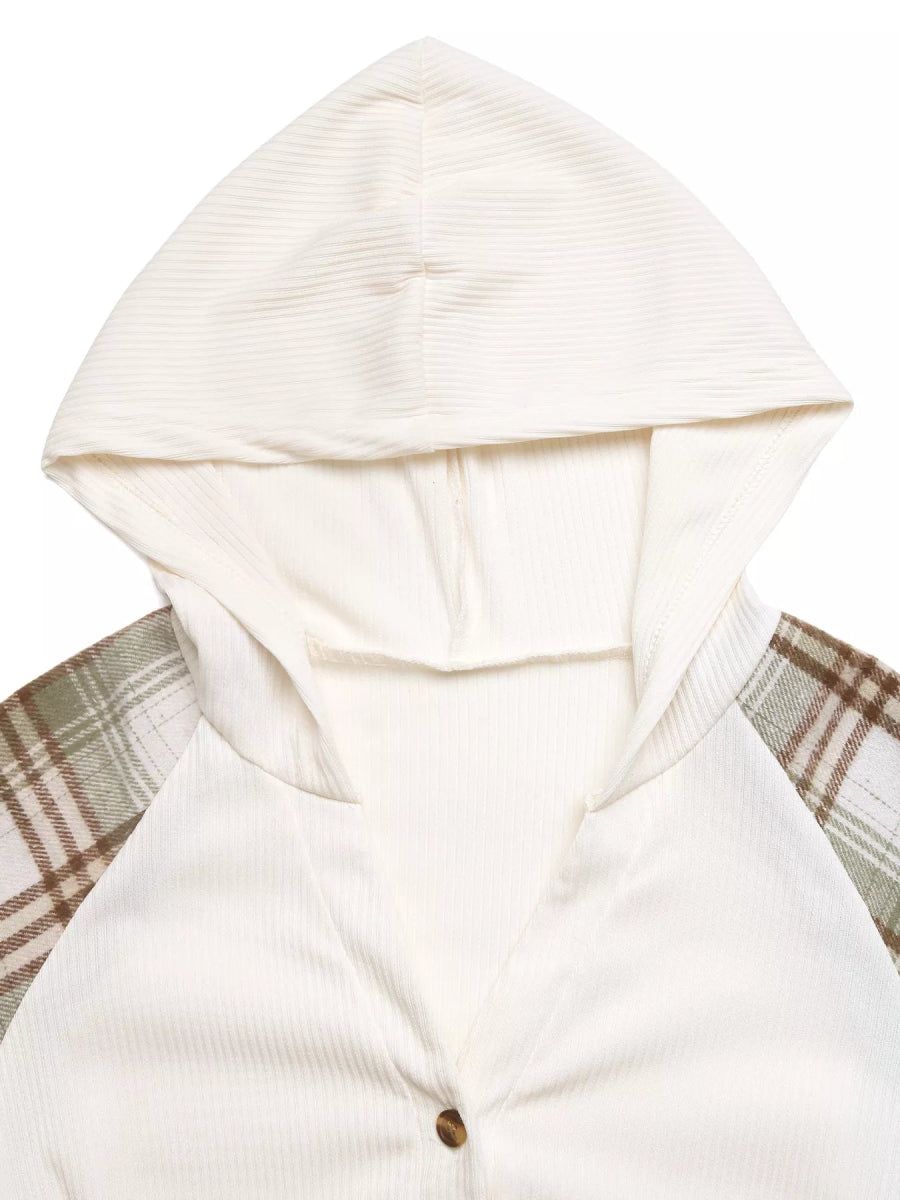 Plaid V - Neck Button Front Sweatshirt - CELIVINE