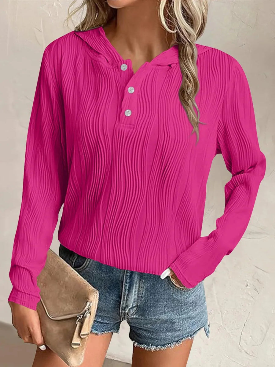 Textured Long Sleeve Hoodie - CELIVINE