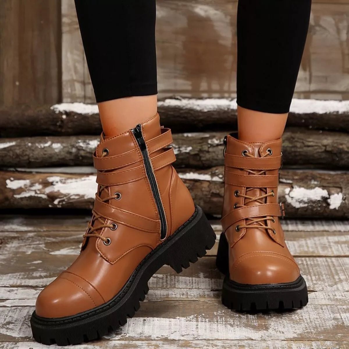 Round Toe Platform Boots - CELIVINE