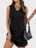 Slit V - Neck Sleeveless Mini Dress - CELIVINE