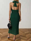Pleated Halter Neck Midi Dress - CELIVINE