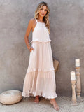 Ruffled Sleeveless Tiered Maxi Dress with Pockets - CELIVINE