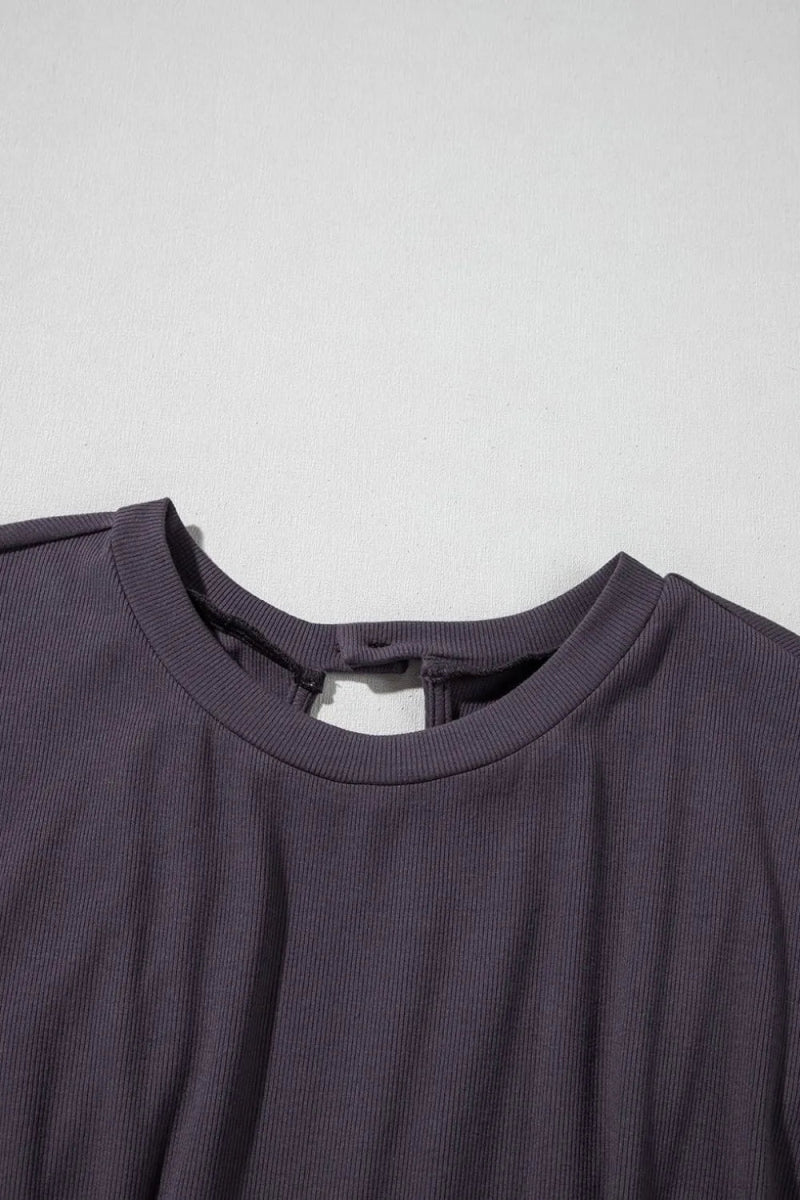 Knit Open Back Cap Sleeve Drawstring Romper - CELIVINE