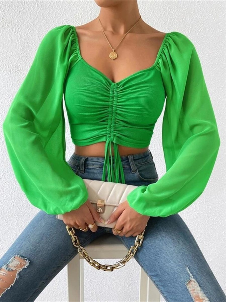 Drawstring Sweetheart Neck Cropped Top - CELIVINE