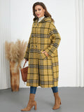 Plaid Double - Breasted Long Sleeve Longline Coat - CELIVINE