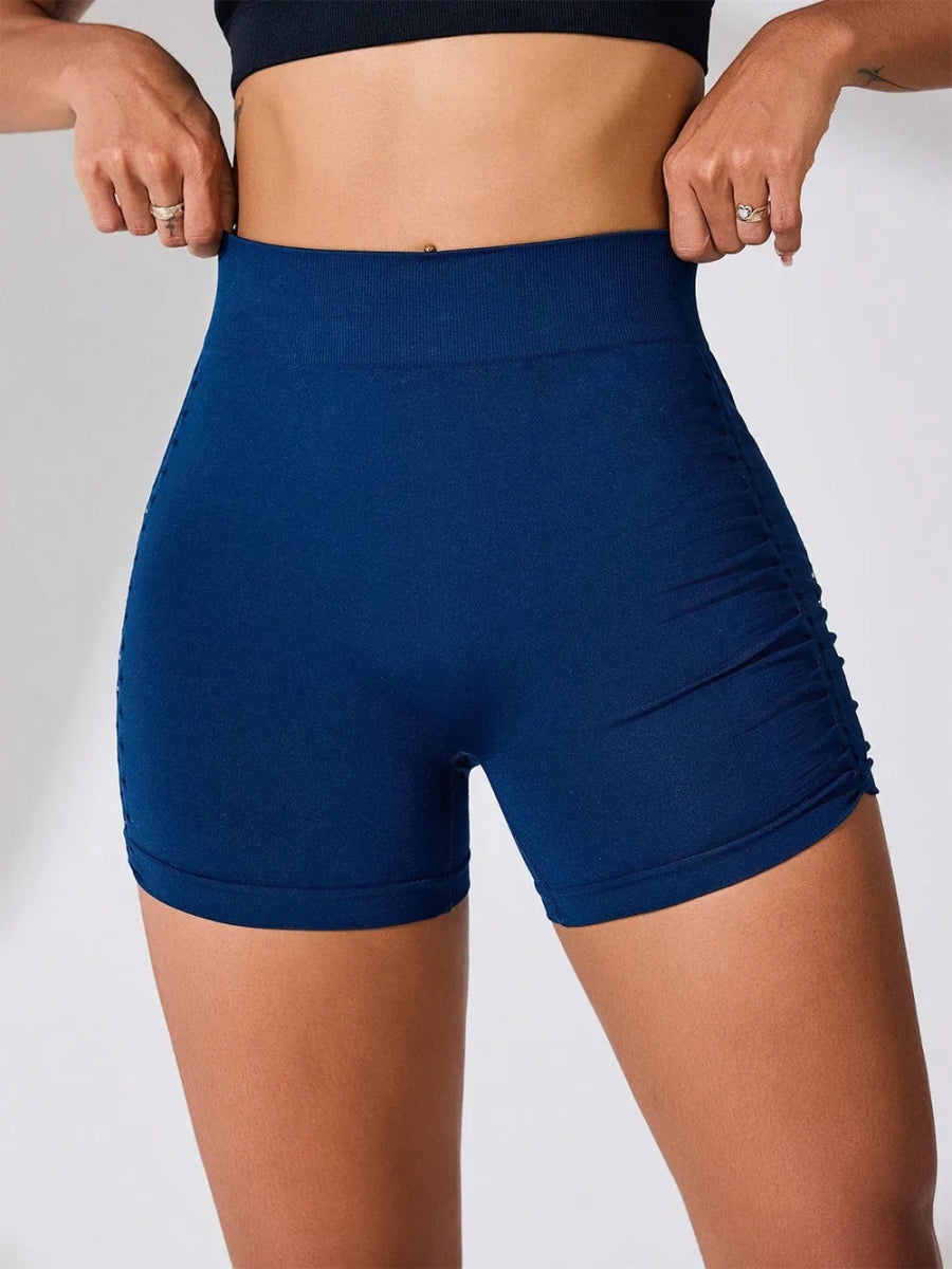 Side Ruched High Rise Active Shorts - CELIVINE
