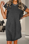 Textured Ruffled Round Neck Cap Sleeve Dress - CELIVINE