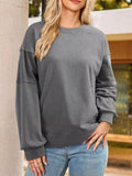 Striped Round Neck Long Sleeve Sweatshirt - CELIVINE