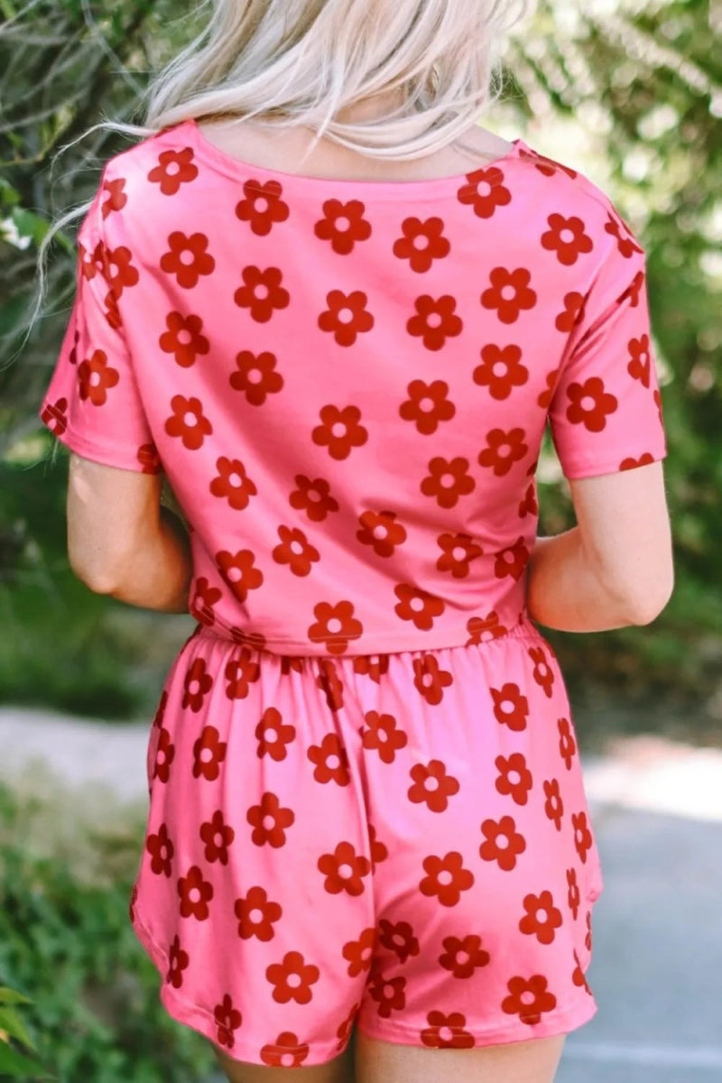 Floral Cropped Tee and Shorts Lounge Set - CELIVINE