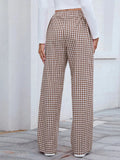Plaid Wide Leg Casual Pants - CELIVINE