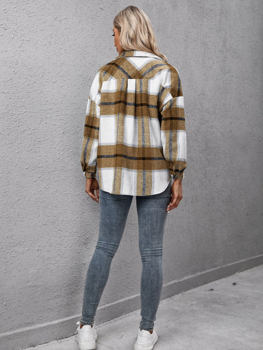 Plaid Long Sleeve Shirt Jacket - CELIVINE