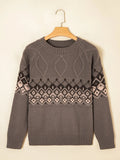 Geometric Round Neck Long Sleeve Sweater - CELIVINE