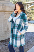 Double Take Full Size Plaid Button Up Lapel Collar Coat - CELIVINE