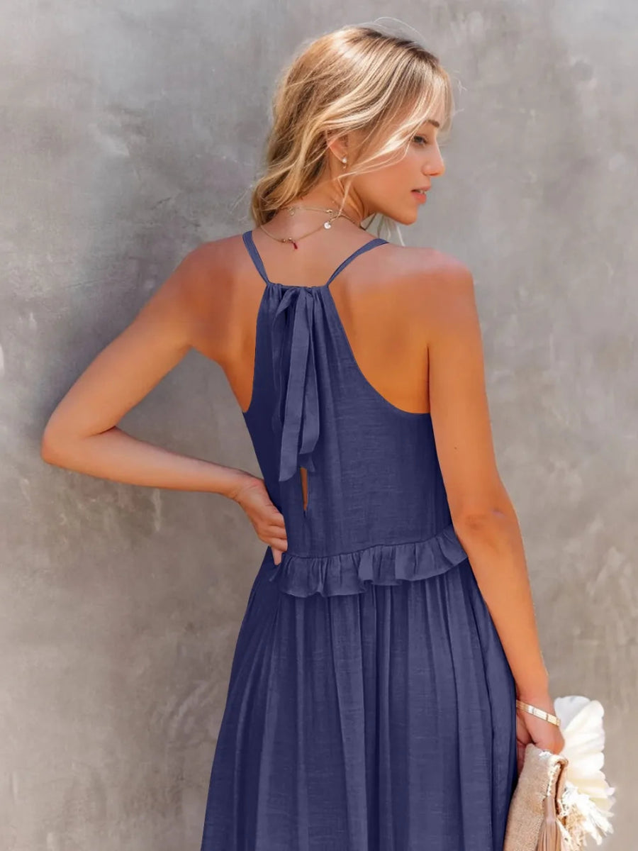 Ruffled Sleeveless Tiered Maxi Dress with Pockets - CELIVINE