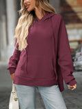 Textured Drawstring Long Sleeve Hoodie - CELIVINE