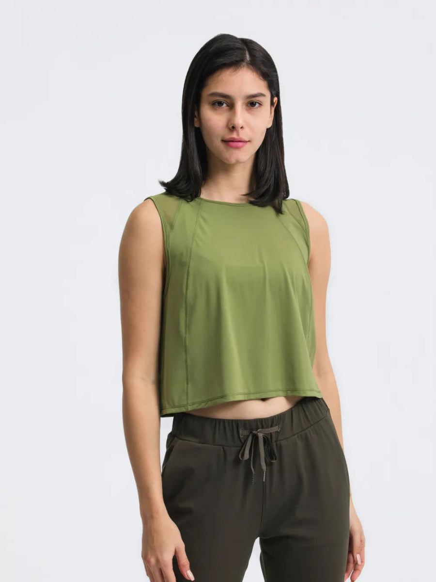 Round Neck Cropped Active Tank - CELIVINE
